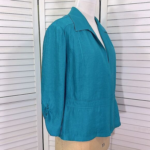 Chico’s Turquoise Peplum Jacket Size 3 (16) XL Sheen Lightweight - Picture 6 of 15